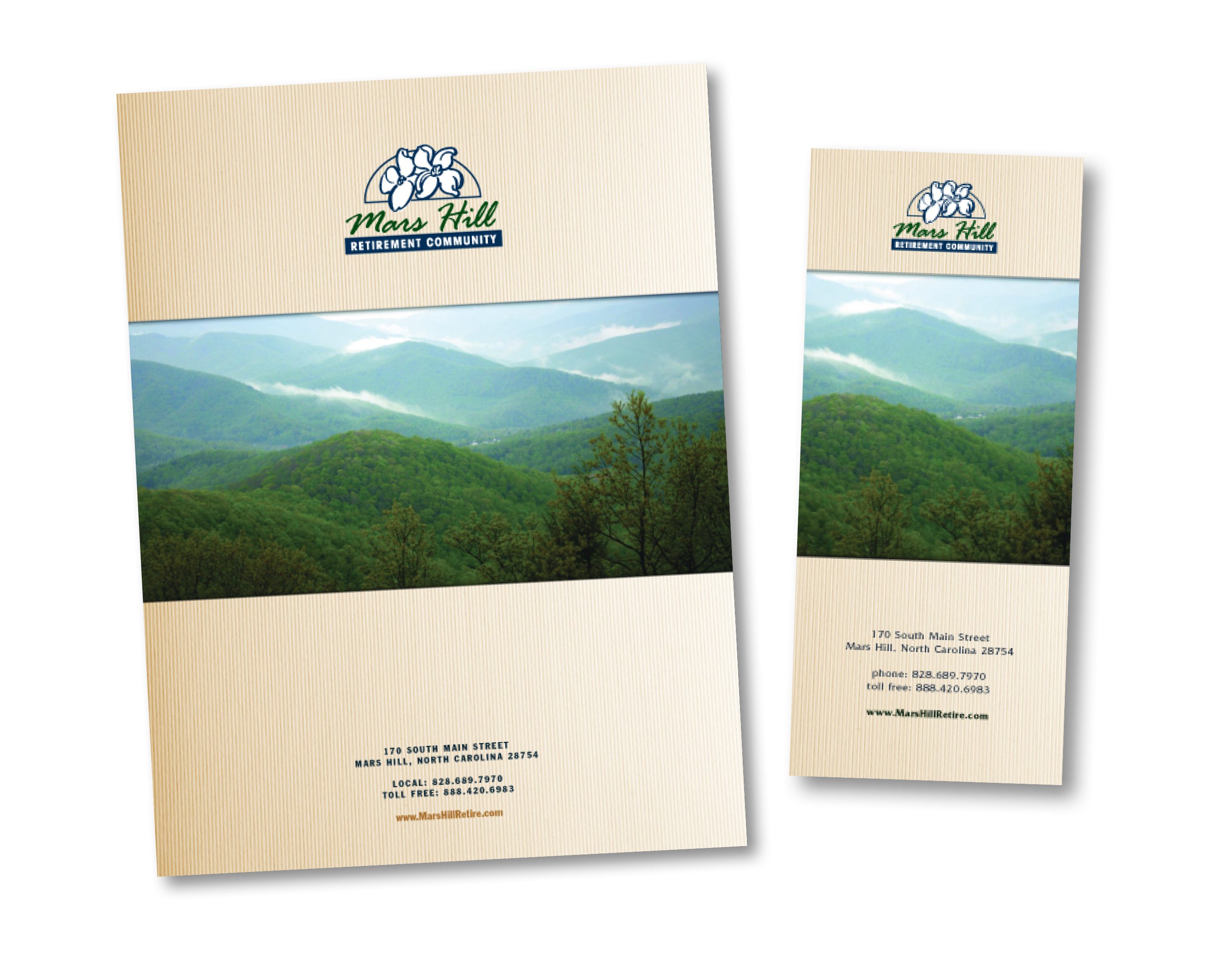 Raleigh Graphic Design Firm Sample Signage pocket folder and Brochure for retirement community
