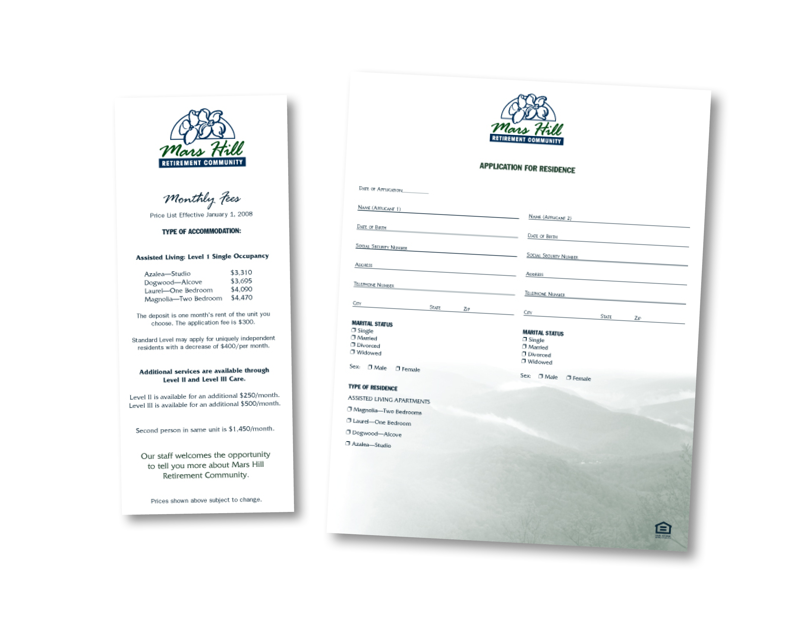 Raleigh Graphic Design Firm Sample fact sheets for Mars HIll Retirement Community