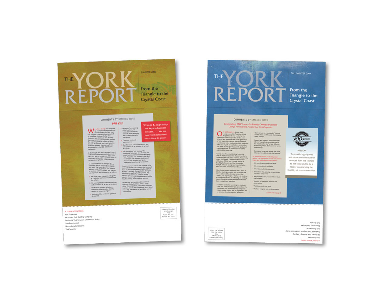 Oversized newsletters for the York Companies.